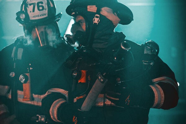 Still from a fire fighter recruitment video production Auburn, ME fire department recruitment video