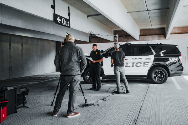 Behind the scenes photo of our recruitment video production with Auburn, ME Police Department