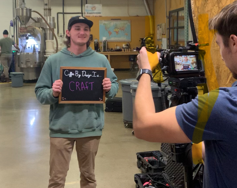 behind the scenes of a promotional video production where the client, coffee by design, was showcasing their brand voice through their employee culture.