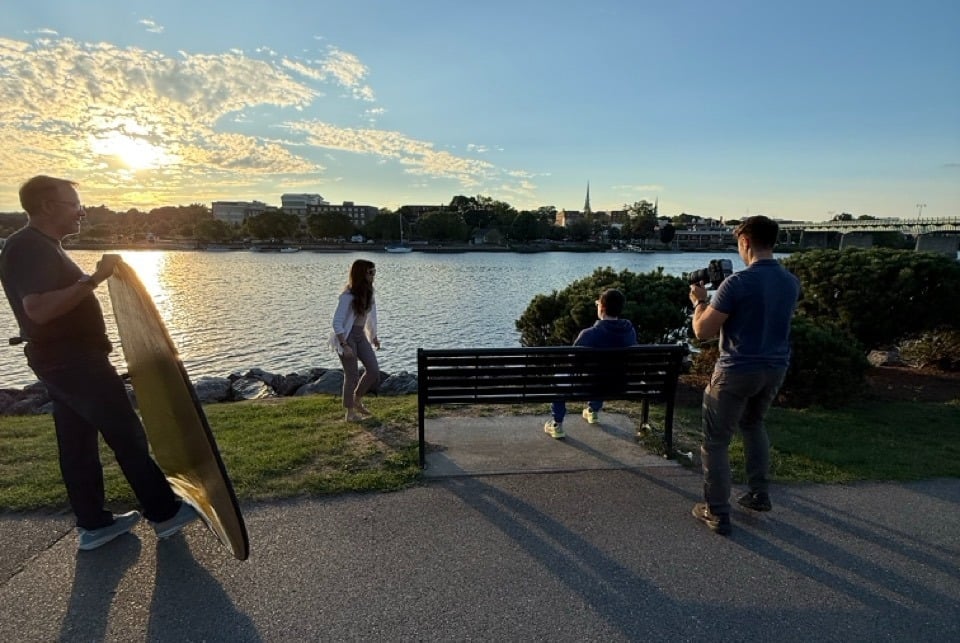 video production on the bangor waterfront, brewer side looking at bangor