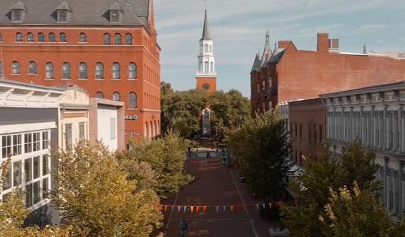 aerial image of church street in burlington, vermont